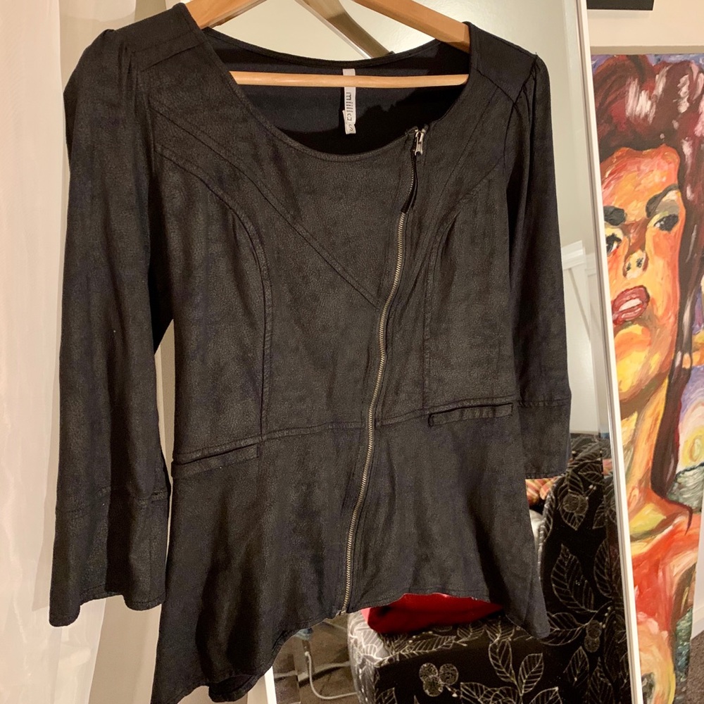 Leather Look Zip Front Top